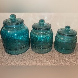 Elegant Blue Pioneer Woman Glass Canister Set